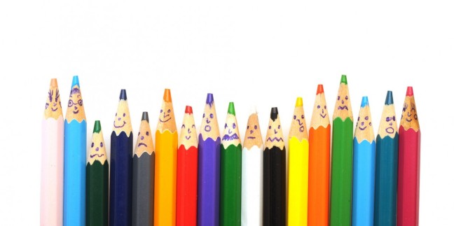 Happy group of pencil faces